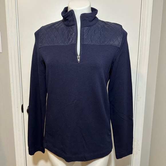 Lk New Talbots Navy Blue Pullover Shirt Zip Micro Modal Pima Cotton Medium Quilt
